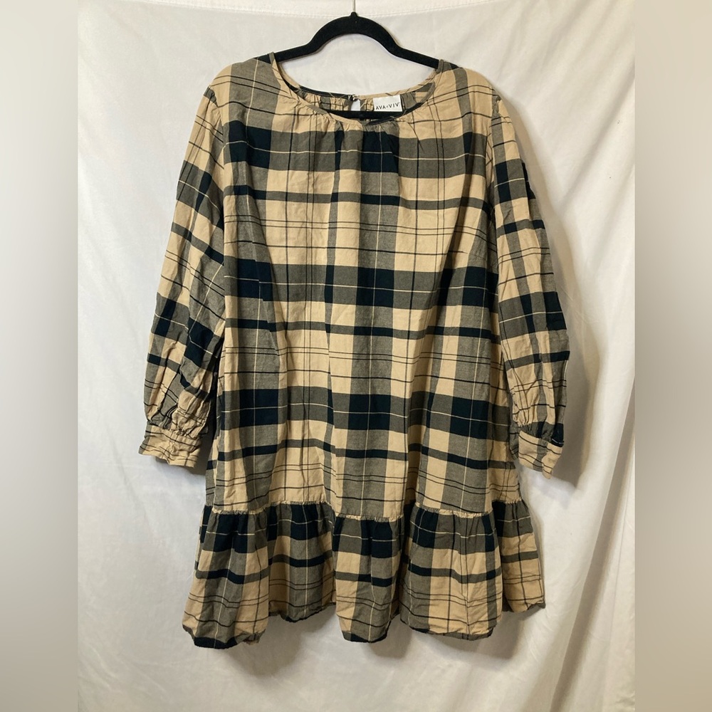 Cream Plaid Babydoll Dress 🤎🖤
